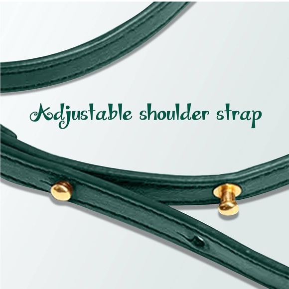 Hunter green woven leather designer look crossbody bag, top handle gold hardware - Picture 4 of 4